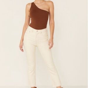 Daze Women's Shy Girl High Rise Ivory Crop Flare Jeans